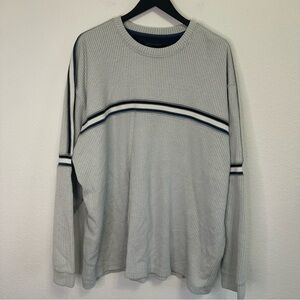 Men’s XG Long Sleeve Shirt Gray w/ White & Navy Stripe – Size XXL